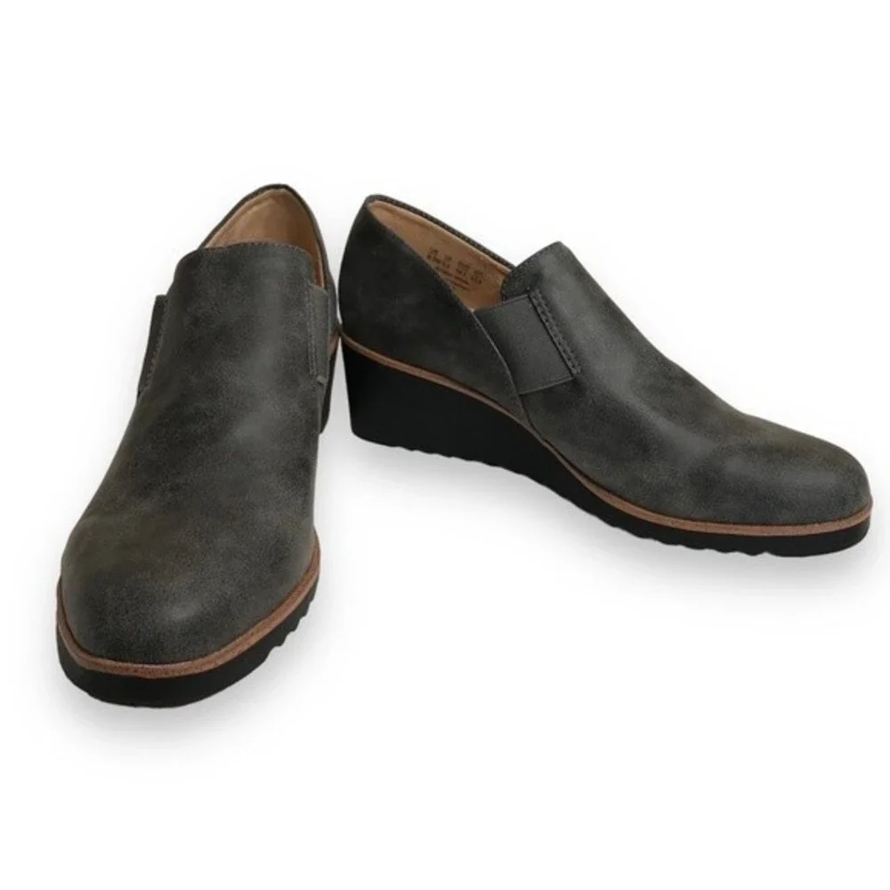 Life Stride Zora Gray Wedge Slip On Velocity 2 Lug Sole Faux Leather Women 8.5